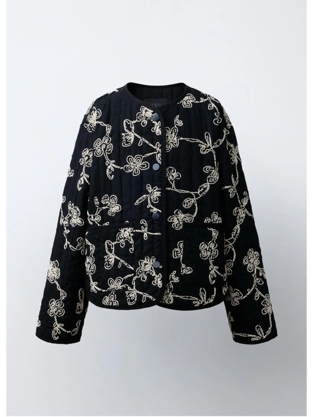 ZARA NWT Contrast Embroidered Quilted Jacket